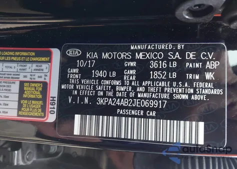 2018 Kia Rio Lx from USA, damaged, VIN 3KPA24AB2JE069917